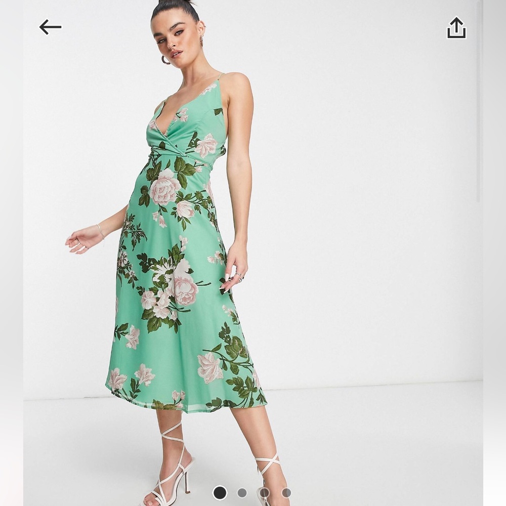 Open Low Back Strappy Green Floral dress Asos size 0 new with tags